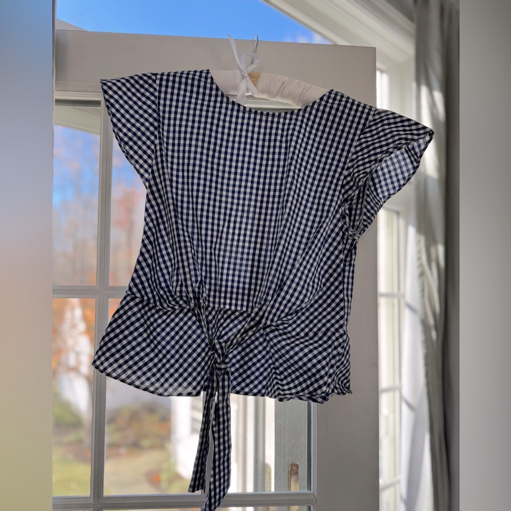 Lucy Paris (from  Bloomingdale’s) blue and white with tie in front size M